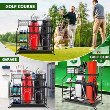Oududianzi Golf Bag Organizer, Golf Organizer for Garage, Golf Bag Storage Rack for Garage, Golf Sto...