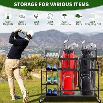 Oududianzi Golf Bag Organizer, Golf Organizer for Garage, Golf Bag Storage Rack for Garage, Golf Storage Organizer for Garage, Golf Bag Stand Fits 3 Golf Bags and Other Golfing Equipment