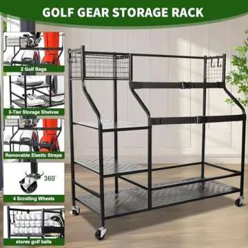 Oududianzi Golf Bag Organizer, Golf Organizer for Garage, Golf Bag Storage Rack for Garage, Golf Storage Organizer for Garage, Golf Bag Stand Fits 3 Golf Bags and Other Golfing Equipment