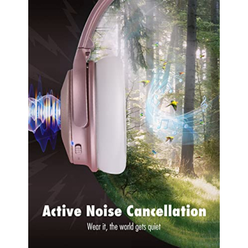 Stylish Pink Active Noise Canceling Headphones for All Ages