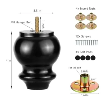 Solid Wood 4 Inch Bun Feet for Stylish Furniture Upgrade
