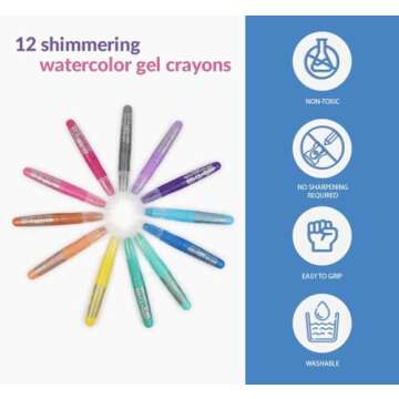 Mkidsfun Colored Watercolor Gel Crayons - 12 Pack