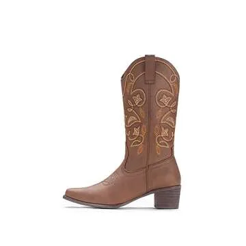 IUV Cowboy Boots For Women Pointy Toe Women's Western Boots Cowgirl Boots Mid Calf Boots