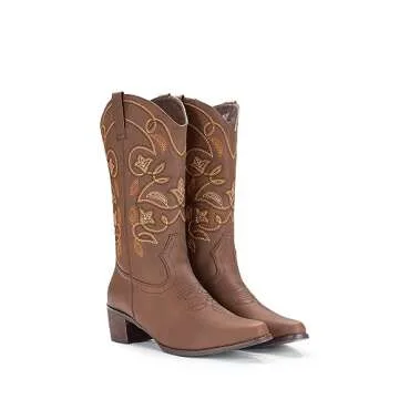 IUV Cowboy Boots For Women Pointy Toe Women's Western Boots Cowgirl Boots Mid Calf Boots