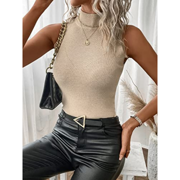 SOLY HUX Women's Mock Turtleneck Sleeveless Stylish Top