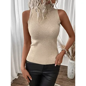 SOLY HUX Women's Mock Turtleneck Sleeveless Stylish Top
