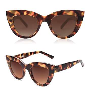 SOJOS 2 Pack Retro Vintage Cateye Sunglasses for Women UV400 Mirrored Lens SJ2939, Black/Grey&Tortoise/Brown