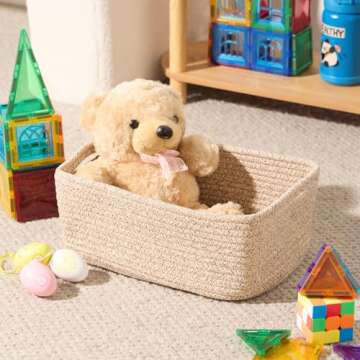 MiniArk Shelf Storage Baskets for Organizing | Closet Organizer Bins | Small Baskets | Toy Basket | Cute Decorative Basket | Cube Storage Bin | Woven Rope Basket | 13×8.5×5.1” | 3 Packs Mixed Brown