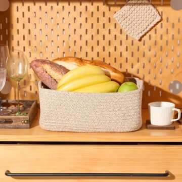 MiniArk Shelf Storage Baskets for Organizing | Closet Organizer Bins | Small Baskets | Toy Basket | Cute Decorative Basket | Cube Storage Bin | Woven Rope Basket | 13×8.5×5.1” | 3 Packs Mixed Brown