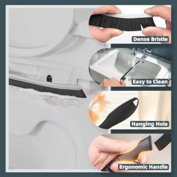 Toilet Brush, 2 Pcs Bathroom Cleaning Brush, Gap Scrub Brush with Hanging Hole, Multifunctional Hard Bristle Crevice Cleaning Brush, Cleaner Tools for Sinks, Tub, Shower, Tile, Toilet Seat (2, Black)