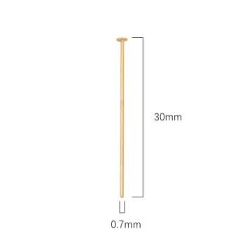 BEADIA 18K Gold Plated Flat Head Pins Non Tarnish 30mm 200pcs for Jewelry Making Findings