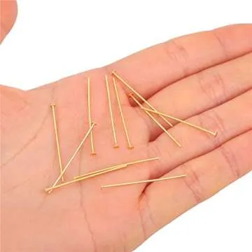 BEADIA 18K Gold Plated Flat Head Pins Non Tarnish 30mm 200pcs for Jewelry Making Findings