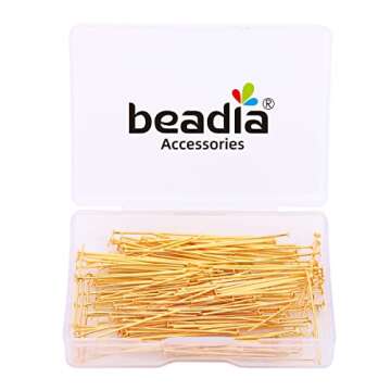 BEADIA 18K Gold Plated Flat Head Pins Non Tarnish 30mm 200pcs for Jewelry Making Findings