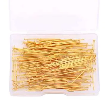 BEADIA 18K Gold Plated Flat Head Pins Non Tarnish 30mm 200pcs for Jewelry Making Findings