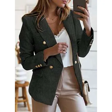Happy Sailed Dressy Blazers for Women 2025 Classic Fall Long Sleeve Double Breasted Tweed Blazer Jac...