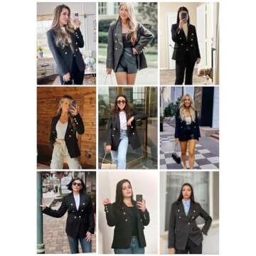 Happy Sailed Dressy Blazers for Women 2025 Classic Fall Long Sleeve Double Breasted Tweed Blazer Jackets Casual Lapel Collar Open Front Business Outfits Work Suits Professional Black Small