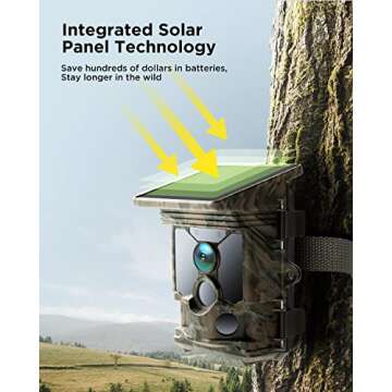CEYOMUR Solar Trail Camera 4K 30fps, WiFi Bluetooth 40MP Game Camera, 120° Detection Angle Night Vi...