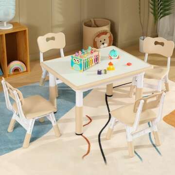 Ybaiwana Kids Table and Chair Set, Height Adjustable Toddler Table and Chair Set for Ages Over 3, 31...