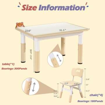 Ybaiwana Kids Table and Chair Set, Height Adjustable Toddler Table and Chair Set for Ages Over 3, 31.5''L x 23.6''W Graffiti Desktop for Daycare, Classroom, Home, White Board + Begie