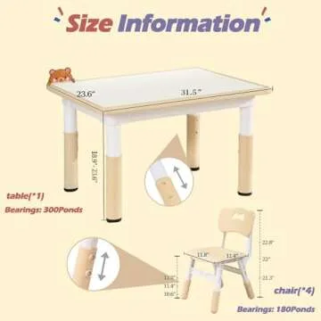 Ybaiwana Kids Table and Chair Set, Height Adjustable Toddler Table and Chair Set for Ages Over 3, 31.5''L x 23.6''W Graffiti Desktop for Daycare, Classroom, Home, White Board + Begie