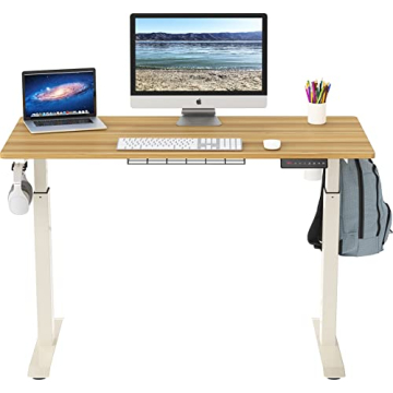 SHW Electric Adjustable Standing Desk Oak Cable Management