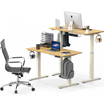 SHW Electric Adjustable Standing Desk Oak Cable Management