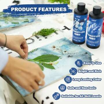 16oz Cyanotype Sensitizer Kit with 2 Droppers, Easy to Store Cyanotype Chemicals Dye Powder for Photographic Blueprints on Paper and Fabric, Sun Printing Kit for Beginners and Artists