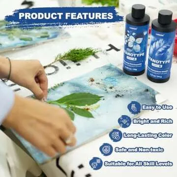 16oz Cyanotype Sensitizer Kit with 2 Droppers, Easy to Store Cyanotype Chemicals Dye Powder for Photographic Blueprints on Paper and Fabric, Sun Printing Kit for Beginners and Artists