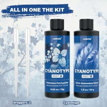 16oz Cyanotype Sensitizer Kit with 2 Droppers, Easy to Store Cyanotype Chemicals Dye Powder for Photographic Blueprints on Paper and Fabric, Sun Printing Kit for Beginners and Artists