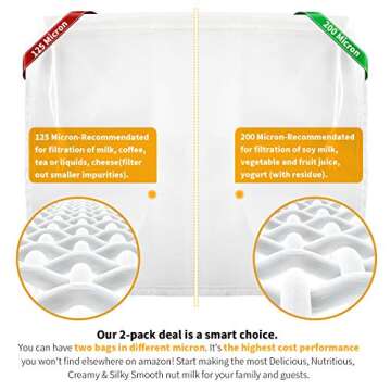 SCENGCLOS Nut Milk Bags, 12"x12", 2 Pack, Reusable Nylon Food Strainer, Multi-use Food Grade Filter ...