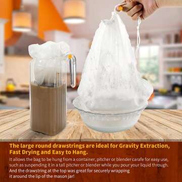 SCENGCLOS Nut Milk Bags, 12"x12", 2 Pack, Reusable Nylon Food Strainer, Multi-use Food Grade Filter for Almond Milk, Juice, Tea, Cold Brew Coffee(1x200 Micron & 1x125 Micron)