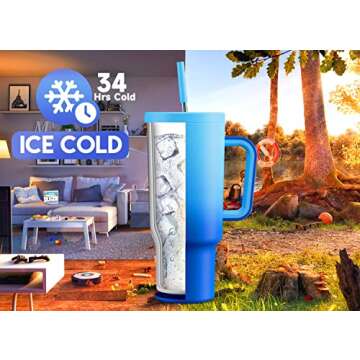 Meoky 40oz Tumbler with Handle, Leak-proof Lid and Straw, Insulated Coffee Mug Stainless Steel Trave...