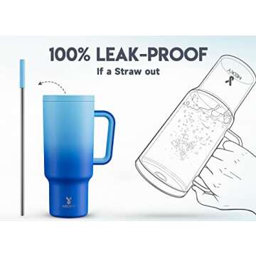 Meoky 40oz Tumbler with Handle, Leak-proof Lid and Straw, Insulated Coffee Mug Stainless Steel Travel Mug, Keeps Cold for 34 Hours or Hot for 10 Hours (Sky)