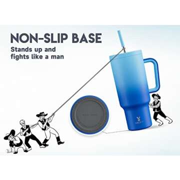 Meoky 40oz Tumbler with Handle, Leak-proof Lid and Straw, Insulated Coffee Mug Stainless Steel Travel Mug, Keeps Cold for 34 Hours or Hot for 10 Hours (Sky)