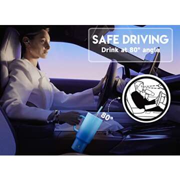 Meoky 40oz Tumbler with Handle, Leak-proof Lid and Straw, Insulated Coffee Mug Stainless Steel Travel Mug, Keeps Cold for 34 Hours or Hot for 10 Hours (Sky)