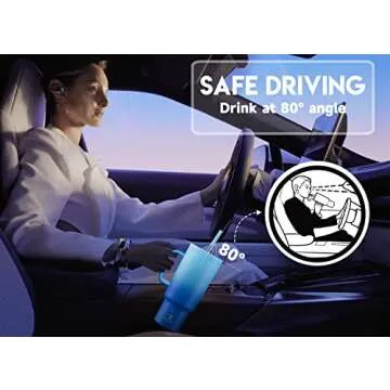 Meoky 40oz Tumbler with Handle, Leak-proof Lid and Straw, Insulated Coffee Mug Stainless Steel Travel Mug, Keeps Cold for 34 Hours or Hot for 10 Hours (Sky)