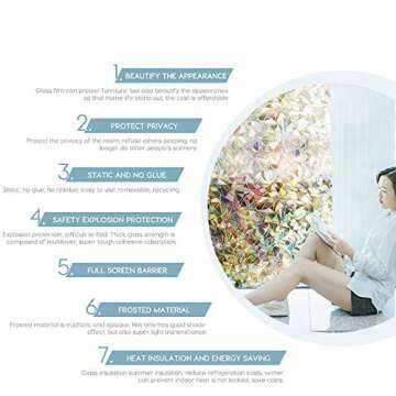 CHDHALTD Window Privacy Film Adhesive 3D Privacy Decorative Glass Sticker Rainbow Effect Window Sticker Removable Opaque Window Stickers for Home Office Living Room Meeting Room