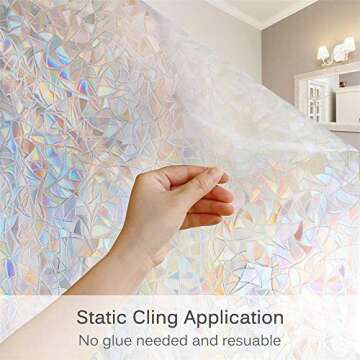 CHDHALTD Window Privacy Film Adhesive 3D Privacy Decorative Glass Sticker Rainbow Effect Window Sticker Removable Opaque Window Stickers for Home Office Living Room Meeting Room