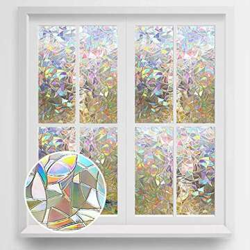 CHDHALTD Window Privacy Film Adhesive 3D Privacy Decorative Glass Sticker Rainbow Effect Window Sticker Removable Opaque Window Stickers for Home Office Living Room Meeting Room