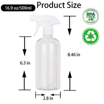 UUJOLY 17 oz Plastic Spray Bottle Trigger Empty Spray Bottles Clear Refillable Container for Water, Essential Oils, Hair, Cleaning Products, Adjustable Head Sprayer and Stream (4 Pack/500ml)