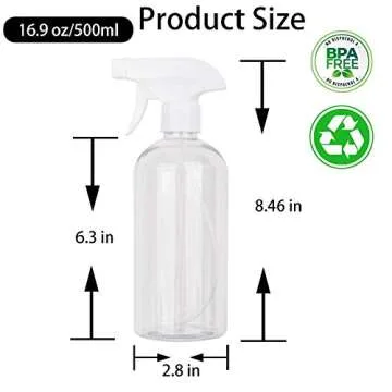 UUJOLY 17 oz Plastic Spray Bottle Trigger Empty Spray Bottles Clear Refillable Container for Water, Essential Oils, Hair, Cleaning Products, Adjustable Head Sprayer and Stream (4 Pack/500ml)