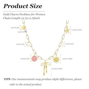 Gold Charm Necklace for Women Red Heart Cherry Strawberry Pearl Bow Cross Charms Valentines Day Gifts for Her Western Jewelry Gold Jewelry Gifts for Women