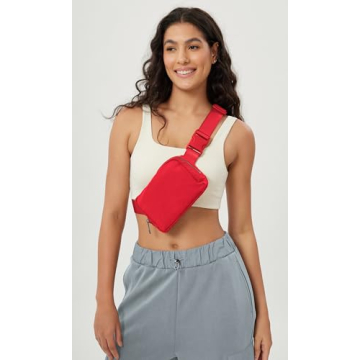 ODODOS Unisex Mini Belt Bag with Adjustable Strap Small Fanny Pack for Workout Running Traveling Hiking, Red