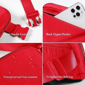 ODODOS Unisex Mini Belt Bag with Adjustable Strap Small Fanny Pack for Workout Running Traveling Hiking, Red