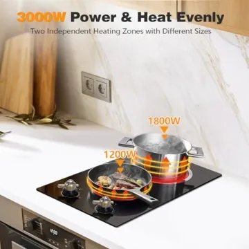 Cooksir 2 Burner Electric Cooktop 220V - Built-in 12 Inch Electric Stove Top 3000W, Ceramic Cook Top Radiant, 9 Power Heating Levels, Overheat Protection, Retro Knob, 220V - 240V Hard Wired (No Plug)