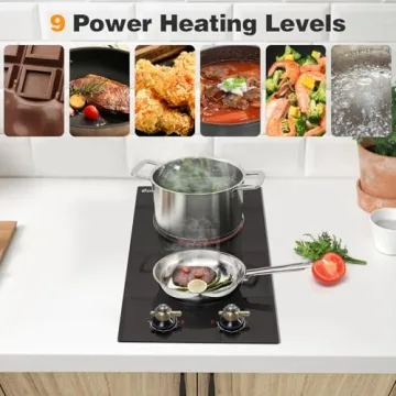 Cooksir 2 Burner Electric Cooktop 220V - Built-in 12 Inch Electric Stove Top 3000W, Ceramic Cook Top Radiant, 9 Power Heating Levels, Overheat Protection, Retro Knob, 220V - 240V Hard Wired (No Plug)