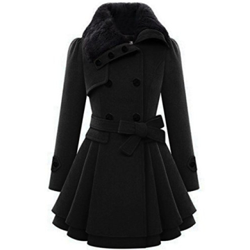 Zeagoo Women's Fashion Faux Fur Lapel Double-Breasted Thick Wool Trench Coat Winter Warm Jacket S-2XL