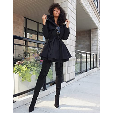 Zeagoo Women's Fashion Faux Fur Lapel Double-Breasted Thick Wool Trench Coat Winter Warm Jacket S-2XL