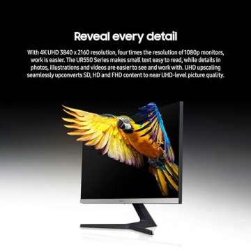 SAMSUNG 28-Inch ViewFinity UR55 Series 4K UHD IPS Computer Monitor, HDR10, AMD FreeSync, HDMI 2.0 and DisplayPort 1.2, Bezelless Display, Eye Care, LU28R550UQNXZA, 2023