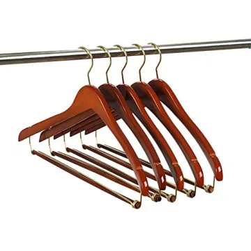 Nature Smile Cherry Wood Hangers with Locking Bar - 5 Pack